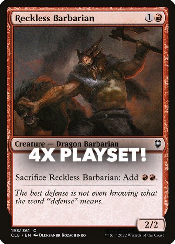 MTG | 4x Reckless Barbarian | Nonfoil | CLB-193 | NM